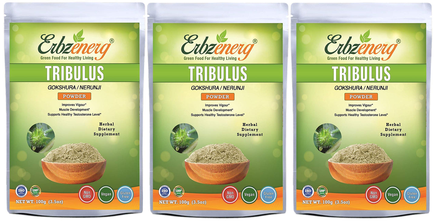 ERBZENERG Gokshura (Tribulus terrestris) Powder – 100g x 3, Pack of 3