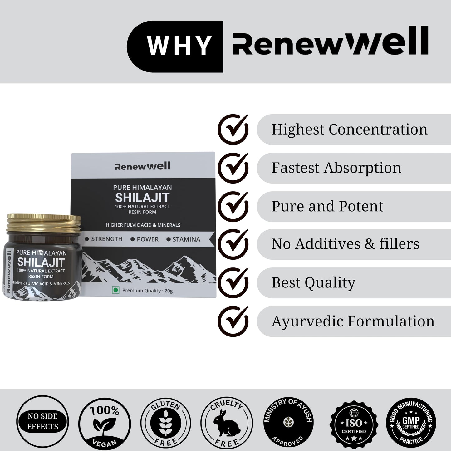 Renewwell Pure Himalayan Shilajit Resin form | Boost Stamina Improve Performance | Safe Shilajit For Men High Energy (20 gm)