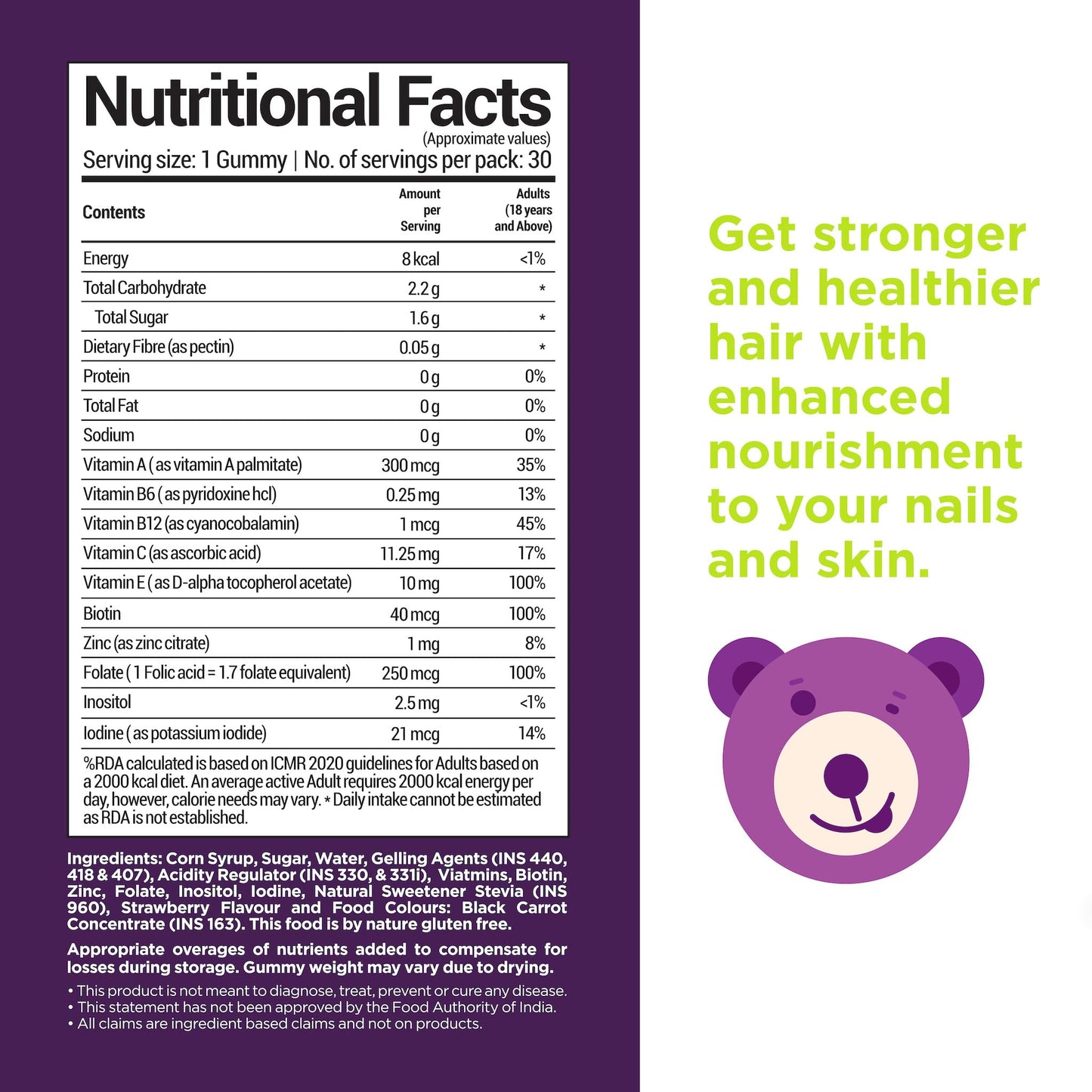 NutriBears Biotin Hair Gummies with Multivitamin, Enhance Growth and Strength, Nourishing Anti-Loss Vitamin Supplement for Thinning, Weak, or Brittle Hair, 90 Gummy Chewables, 3-Pack