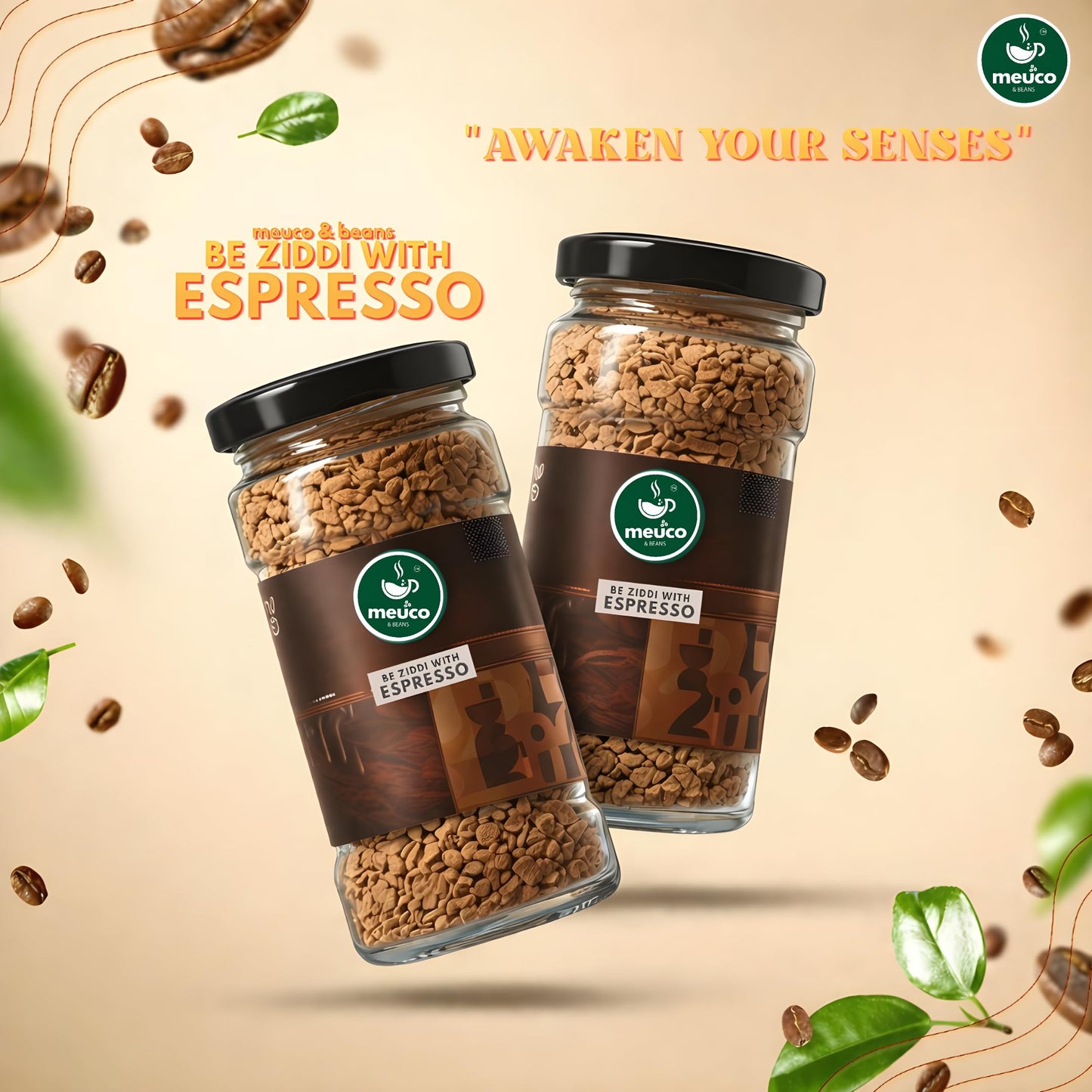 MEUCO & BEANS Be Ziddi With Espresso Instant Coffee 50g Jar | Intense & Aromatic Blend | Strong Yet Smooth Taste | Premium Coffee Powder | Quick Dissolve | Hot & Cold Coffee