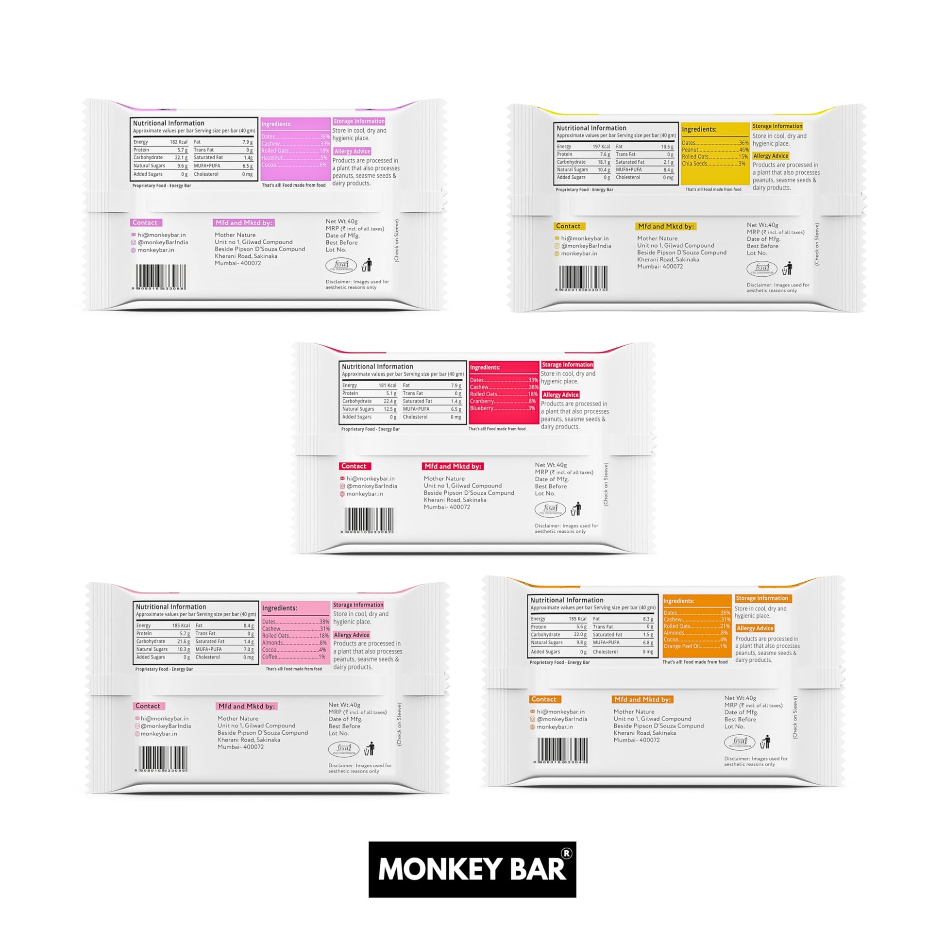 Monkey Bar - Assorted Energy Bars - 10 Bars, 40 G Each, Just 4-6 Plant-- image 3