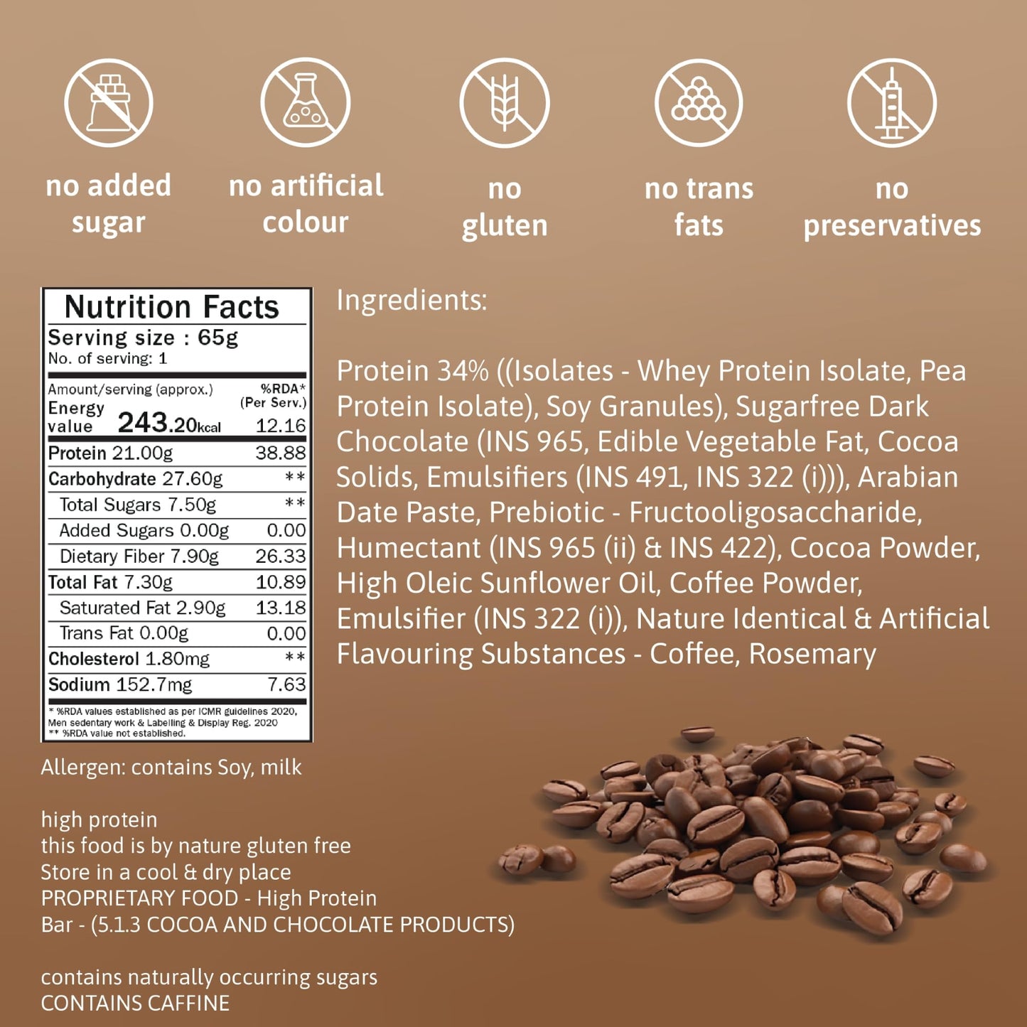 Phab 21G Mocha Nut Fudge Protein Bar | 8G High Fiber | Pea & Whey Prote- image 4
