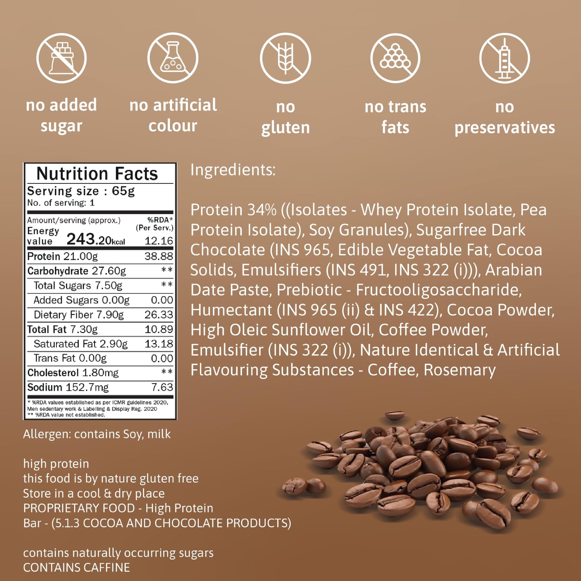 Phab 21G Mocha Nut Fudge Protein Bar | 8G High Fiber | Pea & Whey Prote- image 4