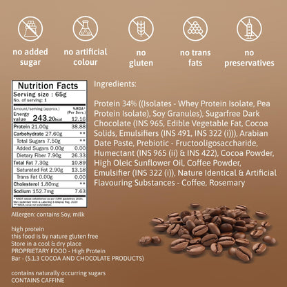 Phab 21G Mocha Nut Fudge Protein Bar | 8G High Fiber | Pea & Whey Prote- image 4