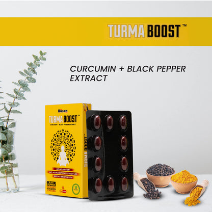 Rusan TURMA BOOST Curcumin 95% 400mg + Black Pepper Extract | 50 Capsules | Immunity & Joint Care | Anti-Inflammatory Support