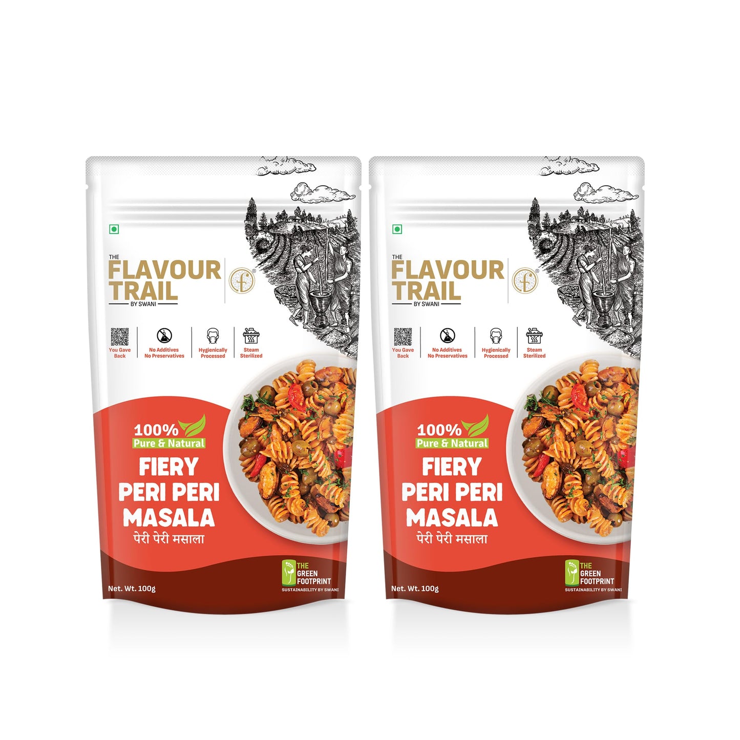 The Flavour Trail by Swani Fiery Peri Peri Masala/Piri Piri Masala/Multipurpose Seasoning - Pack Of 2, Organically Farmed | Hygienically Processed | Pesticide-Free "