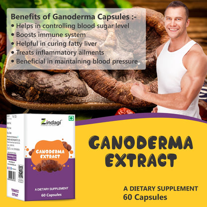Zindagi Ganoderma Pure Extract Capsules - Helpful In Weight Management - Antioxidants For Healthy Body (60 Capsules)