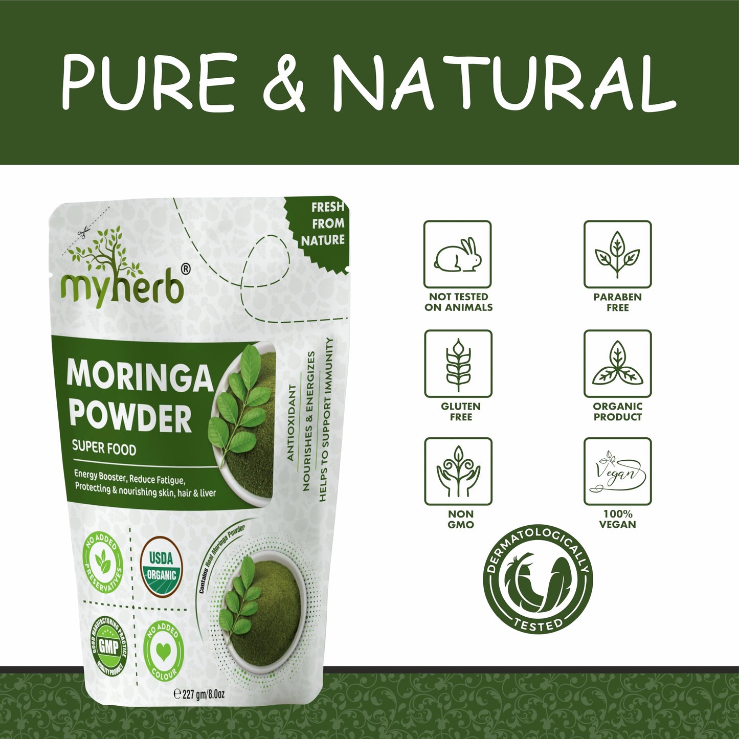 MYHERB Organic Moringa Powder | 227 gm/0.5 Lbs | Ayurvedic For Men And- image 4