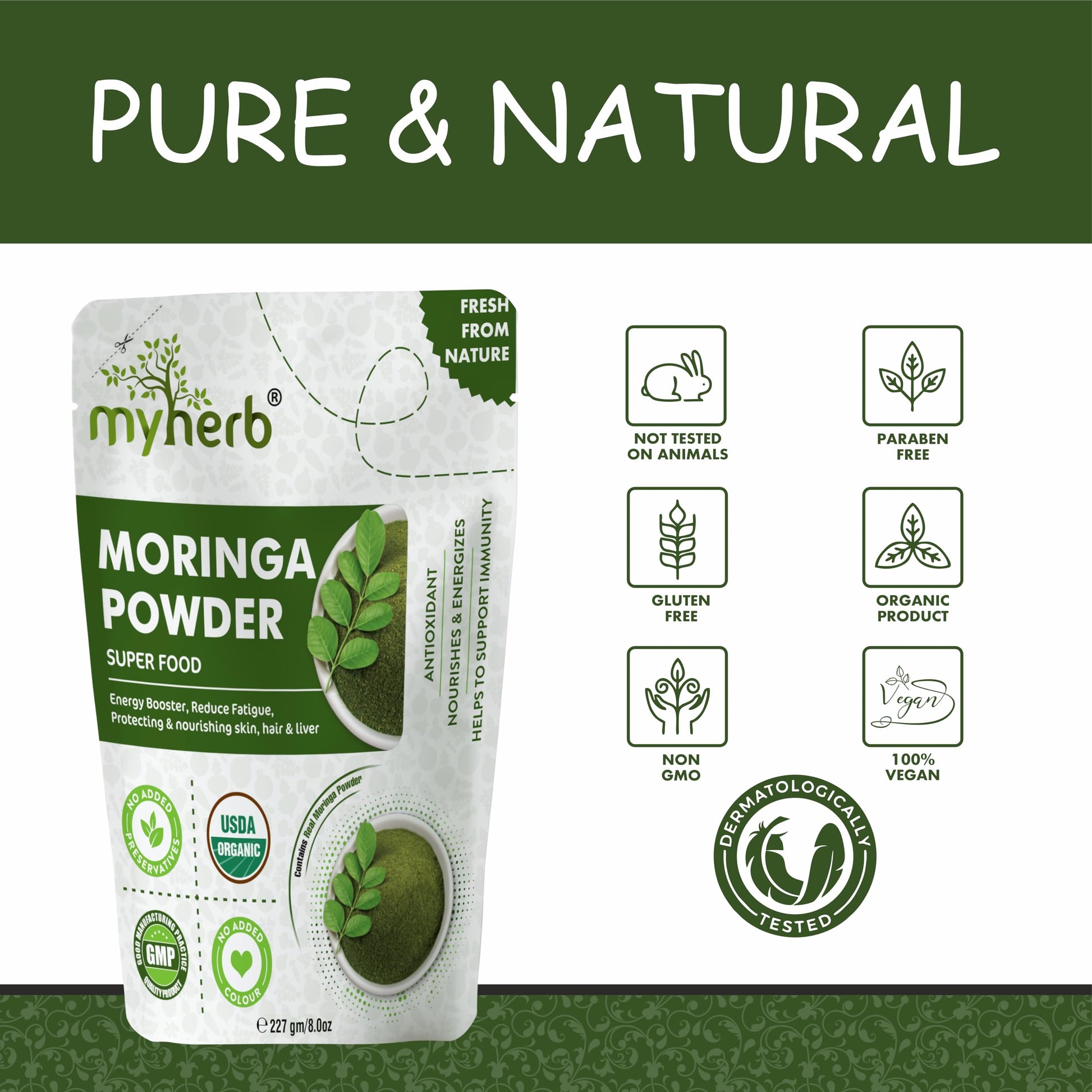 MYHERB Organic Moringa Powder | 227 gm/0.5 Lbs | Ayurvedic For Men And- image 4