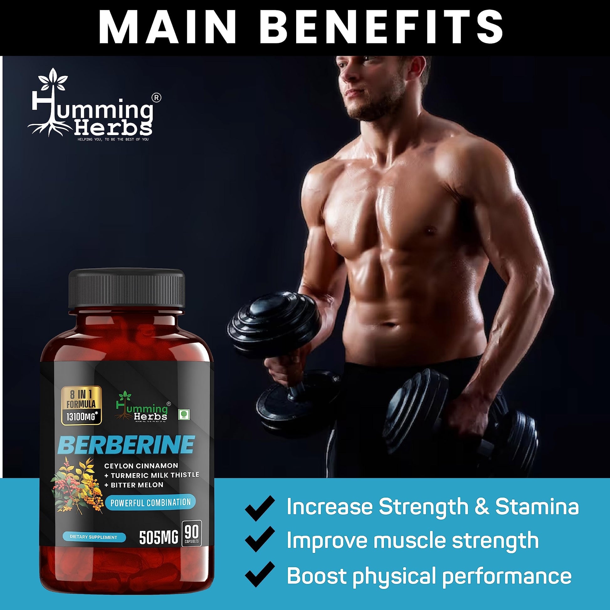 Humming Herbs Berberine | 8in1 | 90 Caps | 13100mg | with Bitter Melon,- image 8