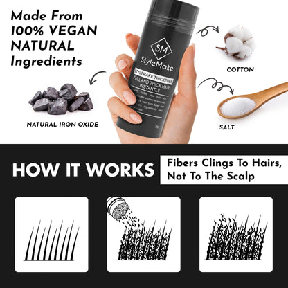 STYLEMAKE Thickener Hair Loss Concealer | Transform Thin, And Fine Hair With Hair Building Fibre | Hair Building Fibers For Men And Women (Black) | Completely Undetectable, 28 Grams