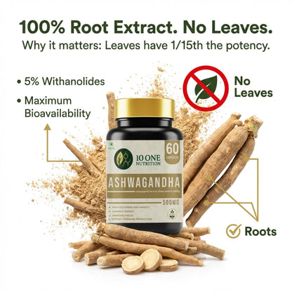 10 One Nutrition Ashwagandha Gold 500mg – (60 Capsule) | Natural Stress Relief, Improves Strength & Energy | Supports Muscle Mass, Boost Immunity & General Wellness | Ayush Approved | For Men & Women