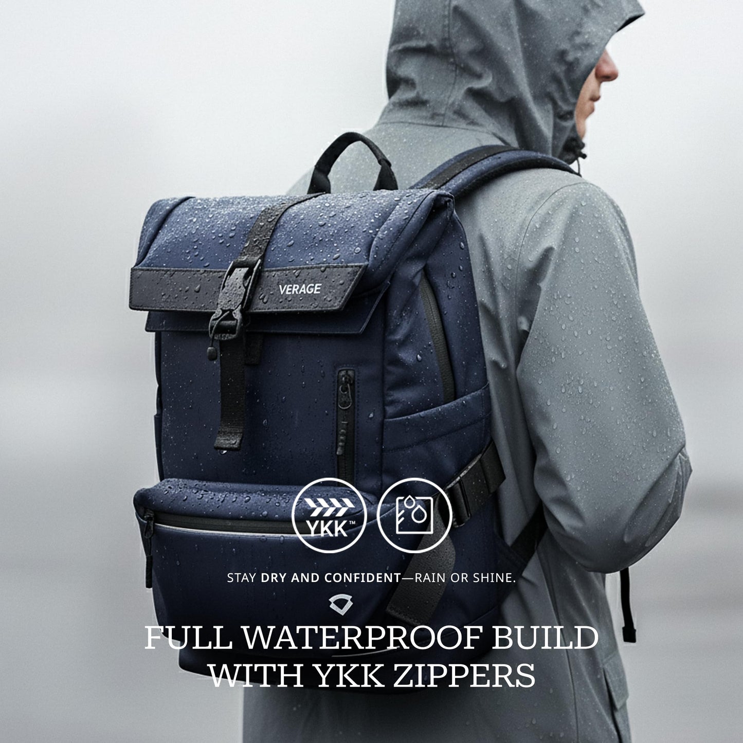 Verage Roll Top Laptop Backpack Waterproof PU Lather Travel Backpack Expandable Work Carry On Backpack for Men Women, Blue, One Size, Classic