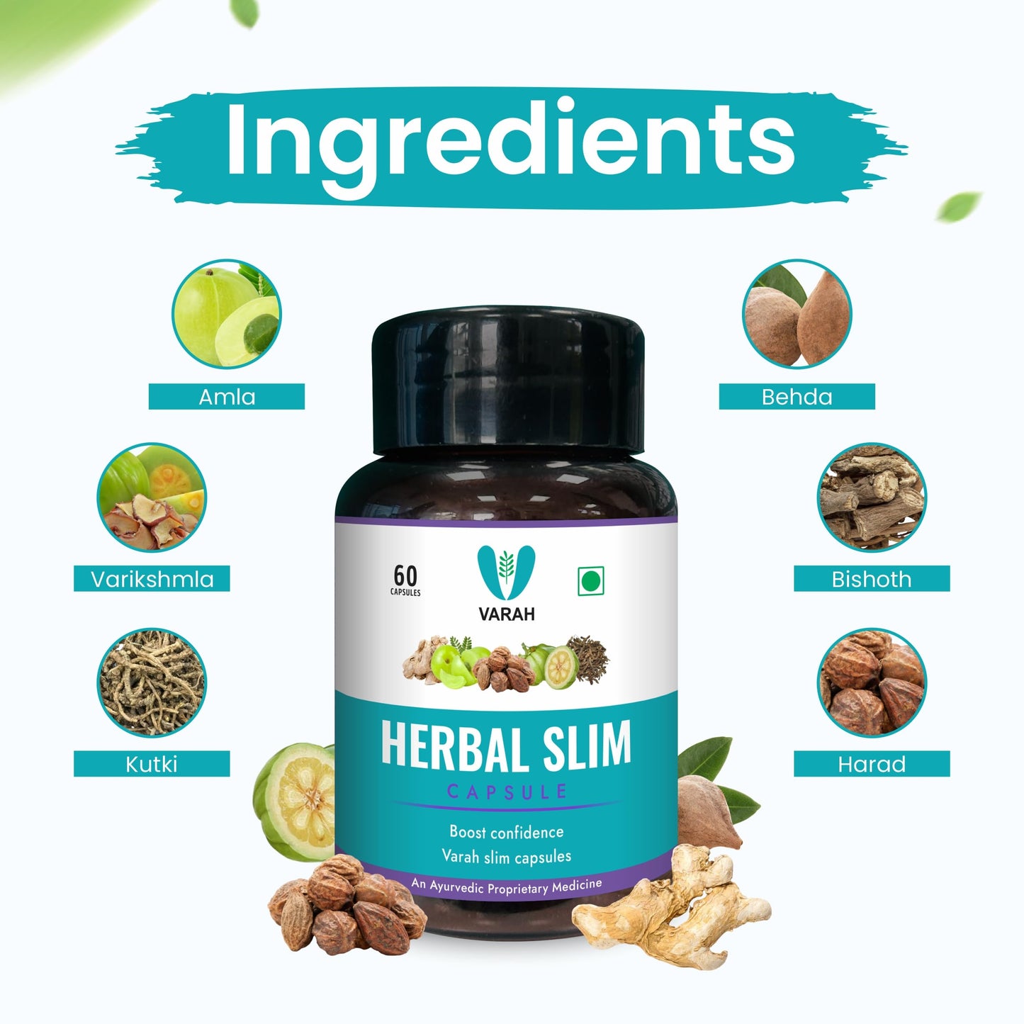 VARAH HEALTHCARE Herbal Slim Capsules - Natural Weight Management Formula | 60 Capsules | Supports Healthy Weight Loss & Metabolism