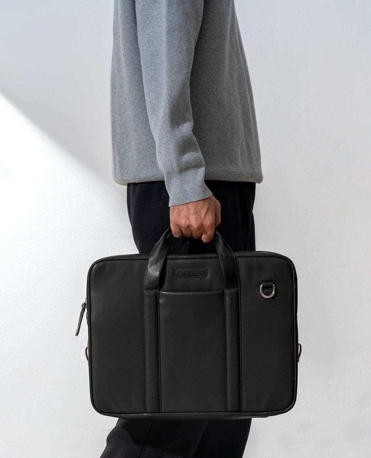 DailyObjects Unisex Black Urban Classic Briefcase Vegan Leather Laptop Messenger Bag (13L) Adjustable Straps, Zip Closure Slip Pockets, Detachable Carry Pouch And A Large Storage For 14 Inch Laptops