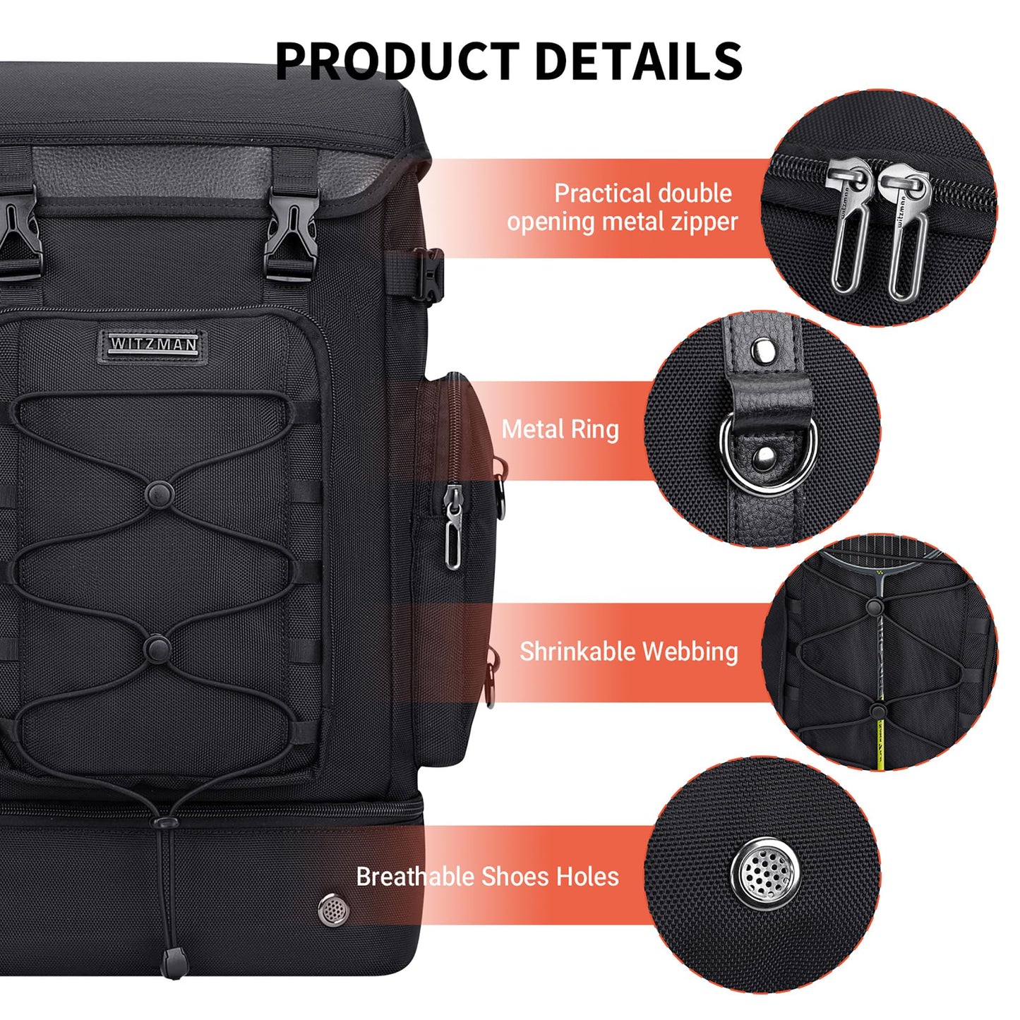 WITZMAN Travel Backpack for Men Carry on Bags for Airline Approved Convertible Duffle Luggage Backpack with Shoe Compartment（B691 Black）