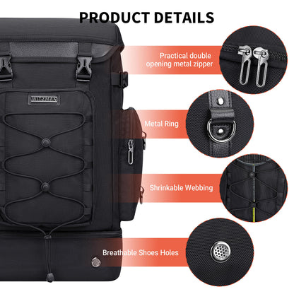 WITZMAN Travel Backpack for Men Carry on Bags for Airline Approved Convertible Duffle Luggage Backpack with Shoe Compartment（B691 Black）