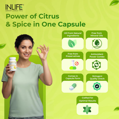 INLIFE Natural Lemon Coriander Oil Capsules | 60 Liquid Filled Vegetarian Capsules
