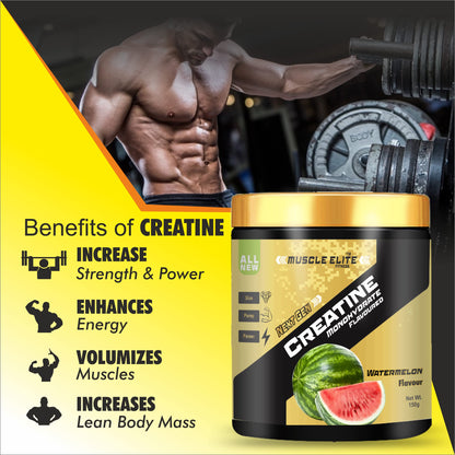 Muscle Elite Fitness Creatine Monohydrate Powder | Supplement For Lean Muscle Growth | Creatine Powder Gym Supplement for Men & Women [50 Servings, Watermelon]