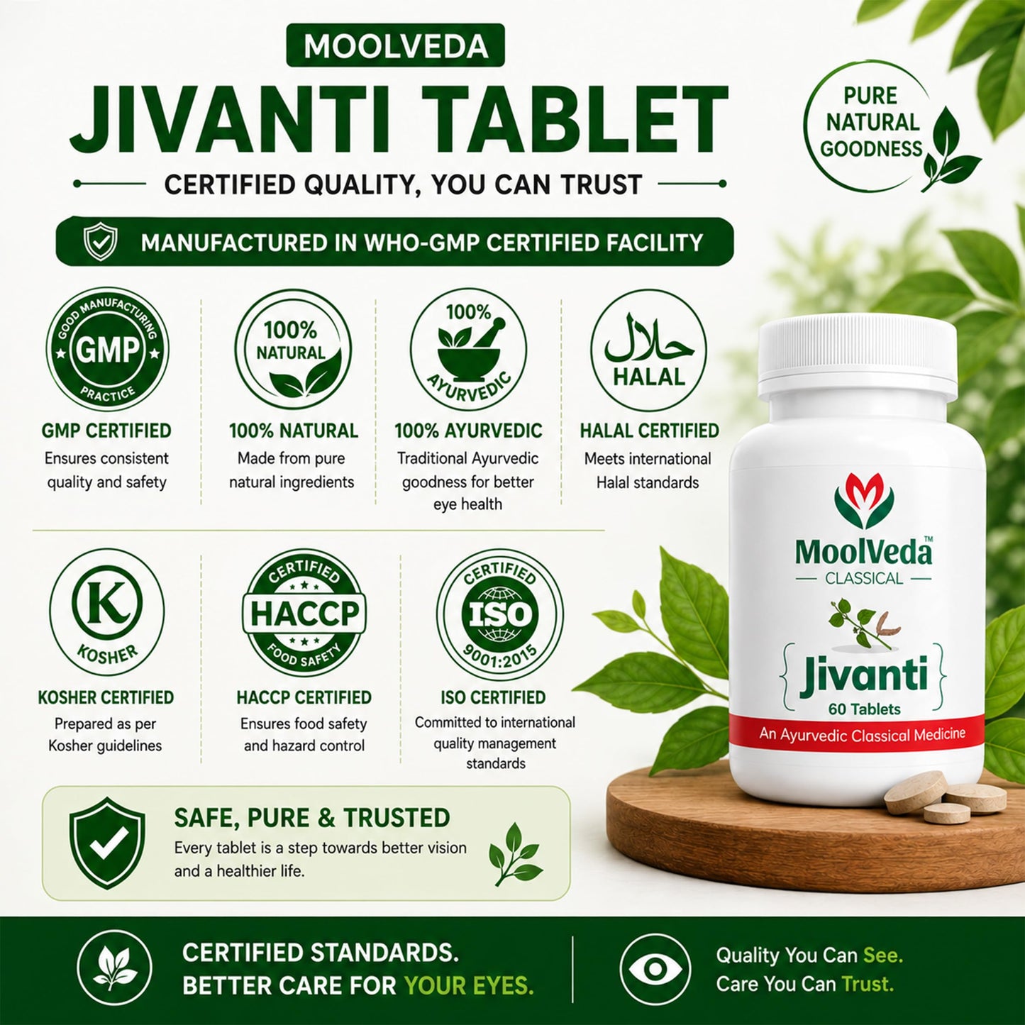 Moolveda Jivanti Tablets | Ayurvedic Eye Care Supplement | Vision Support & Daily Eye Wellness | 60 Veg Tablets | Pack of 2