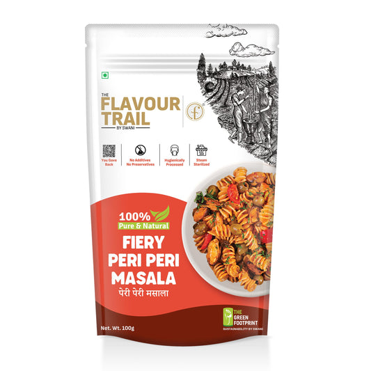 Pure & Natural - Fiery Peri Peri Masala 100g | Spicy Peri Peri Seasoning | No Preservatives | No Artificial Colours | Natural Ingredients | For Fries, Chicken, Popcorn