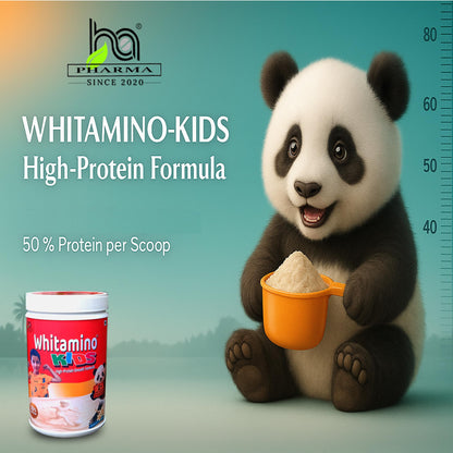 Whitamino, kids protein powder (2-10 Years) – High-Protein Nutritional Drink for Children with 12.5g Protein, 26 Vitamins & Minerals – Vanilla Flavor, 250g