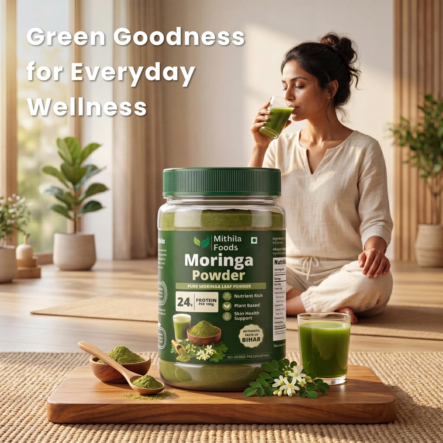 MITHILA FOODS Moringa Powder 200g | Munga Greens, 100% Pure Moringa Leaf Powder | Nutrient-Dense Antioxidants, Vitamins & Minerals | Energy, Immunity & Daily Wellness | Authentic Taste of Jharkhand