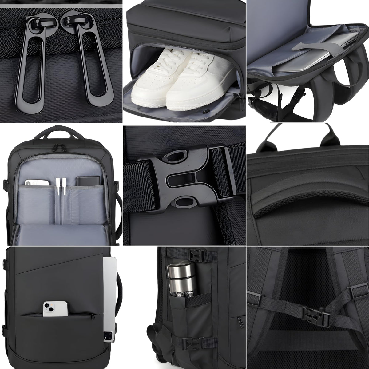LYFCO Expandable Travel Backpack - Black | For Men & Women | Large Capacity Laptop Bag | Waterproof Oxford Fabric | Shoe Compartment, Wet-Dry Separation & USB Charging | Business & Travel Backpack
