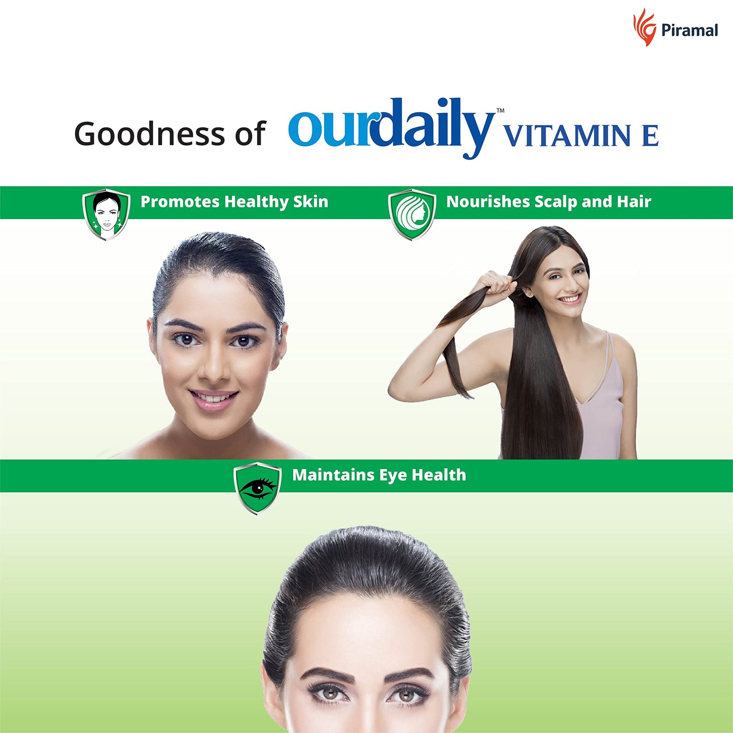 OurDaily Vitamin E Capsules for Face & Hair by Piramal | 400mg | 60 capsules | 6 Strips | Vitamin E Tablet for Beautiful Glowing Face, Healthly Skin, Hair & Eyes Nutrition