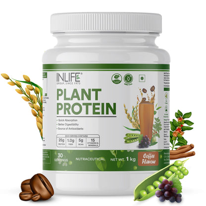 INLIFE Plant Protein Powder - Pea, Quinoa & Brown Rice - 25g Protein - Ashwagand