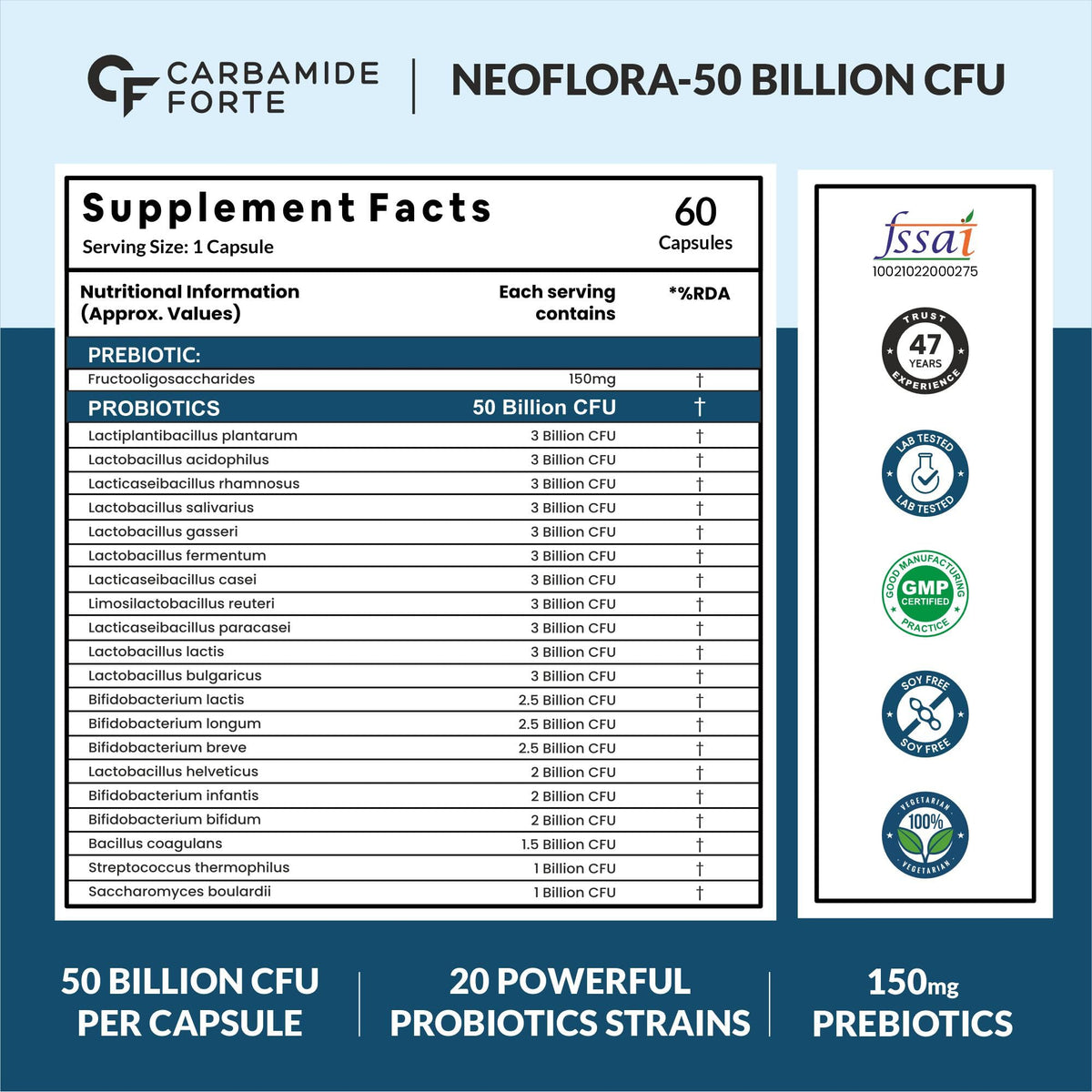 Carbamide Forte Glucosamine Chondroitin MSM 3900mg + Probiotics 50 Billion CFU Combo – 90 Tablets + 60 Veg Capsules