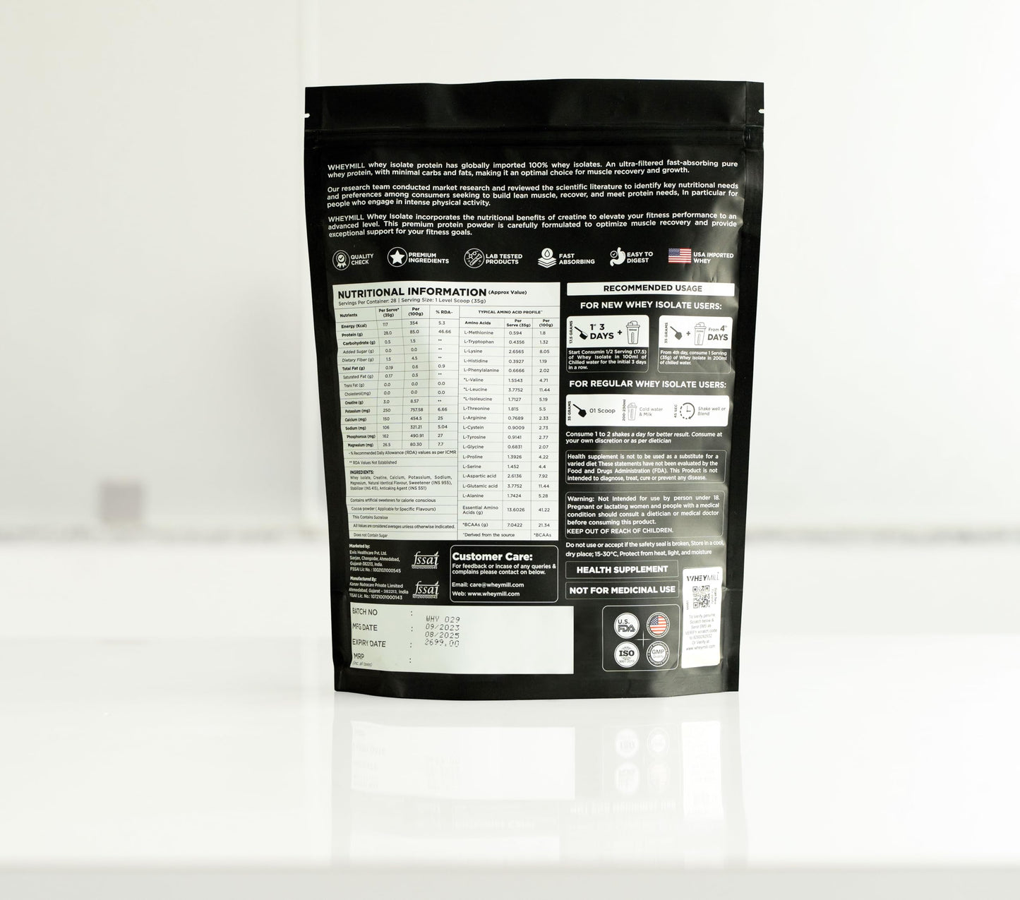 WHEYMILL 100% Whey Protein Isolate|28G Protein, 3G Creatine, 7G Bcaa|Easy Mixing, Low Carbs Whey Protein Isolate Supplement Powder With Creatine For Men, Women & Athletes (1 Kg|28 Servings|Vanilla)