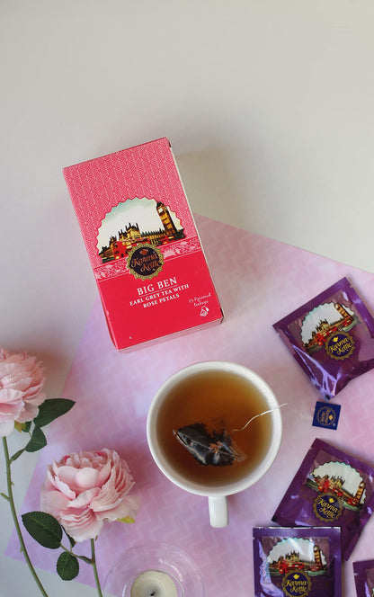 Karma Kettle Big Ben Earl Grey Assam Tea with Bergamot Oil & Rose Petals (25 Nos Pyramid Teabag Box), 50 g