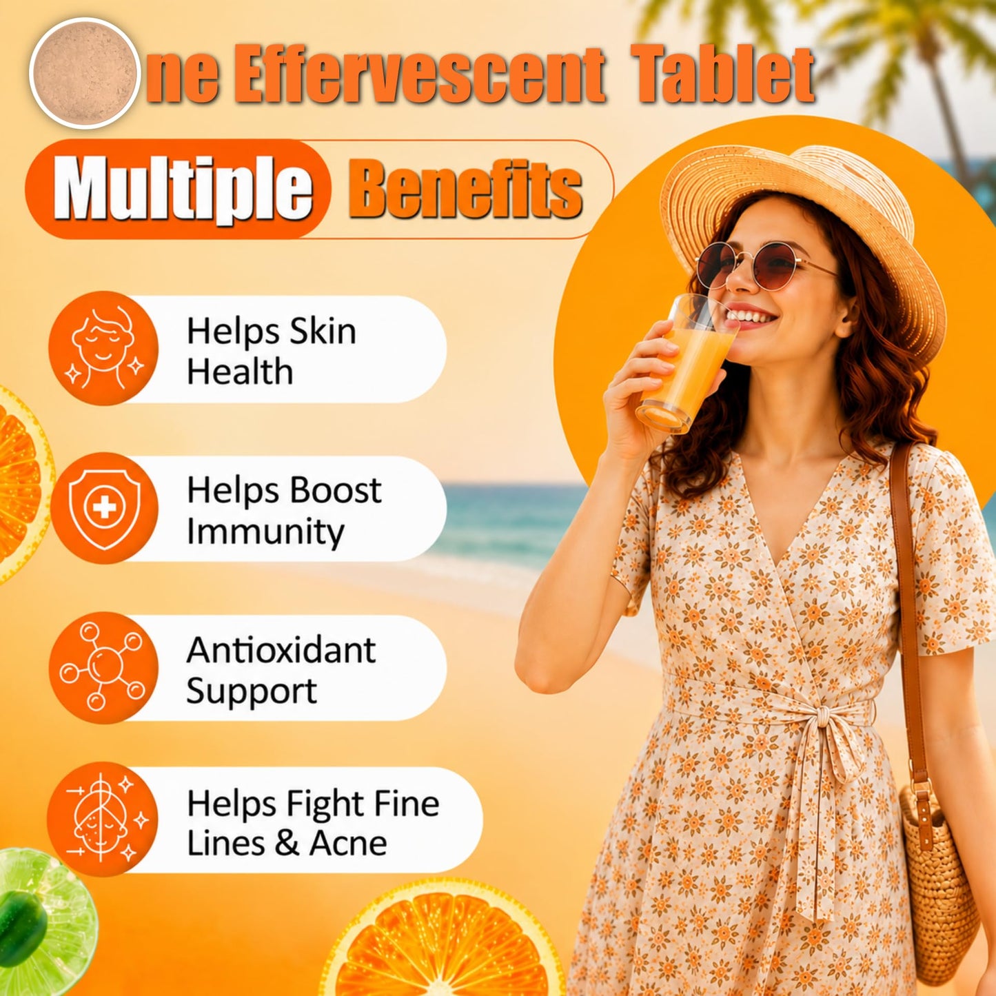 End2End Nutrition Natural Vitamin C - Amla Extract + Zinc for Immunity | Helps to Boost Collagen for Healthy Skin, Hair & Nails | Orange Flavour - (Pack of 3) 60 Effervescent Tablets