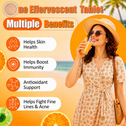End2End Nutrition Natural Vitamin C - Amla Extract + Zinc for Immunity | Helps to Boost Collagen for Healthy Skin, Hair & Nails | Orange Flavour - (Pack of 3) 60 Effervescent Tablets