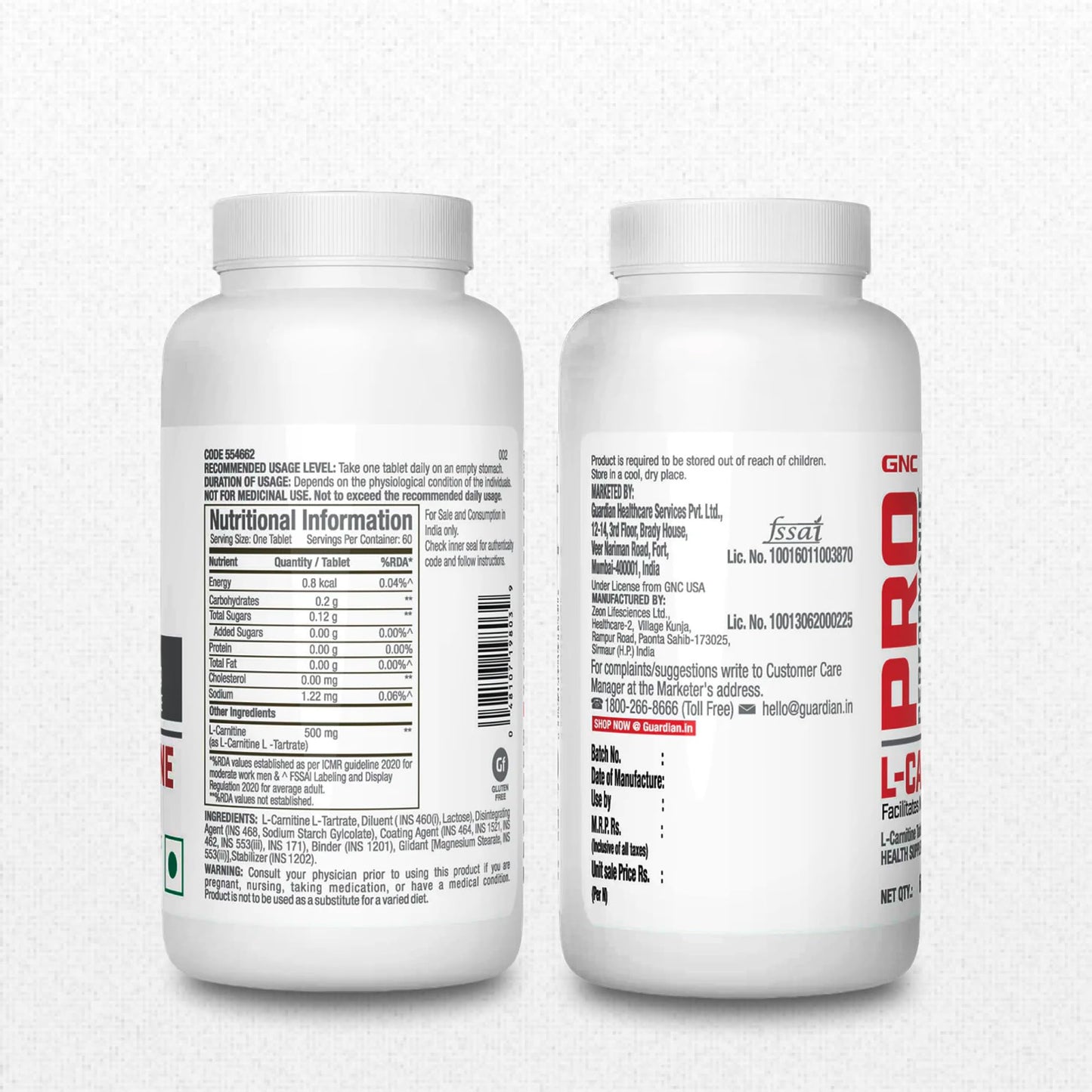 GNC Pro Performance L-Carnitine Tablets - 500mg | 60 Veg Tablets | Facilitates Fat Metabolism & Muscle Recovery | Aids Weight Loss & Management | Boosts Energy & Supports Heart Heart | USA Formulated