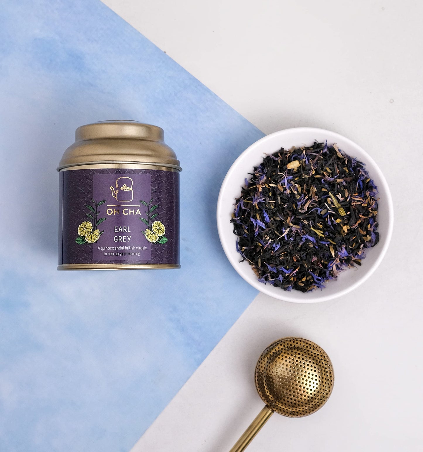 OH CHA - Earl Grey Tea | 35gms, Assam Tea Orthodox blended with 100% Natural Bergamot Extract & Blue Cornflower | Rich in Antioxidants, Supports Heart Health | Malty Black Tea, Fruity Muscatel Aroma
