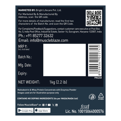 MuscleBlaze Weight Gainer with Added Digezyme (Chocolate, 1kg / 2.2lbs,- image 3