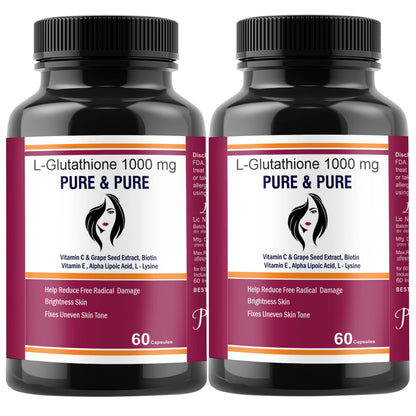 Pure & Pure Healthcare L-Glutathione Capsules 1000mg with Vitamin E and C For GlowingSkin( Pack of 1 )60 capsules