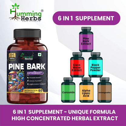 Humming Herbs Pine Bark Extract Capsules 1200mg - Potent Antioxidant for Prostate Health, Urinary Function, and Inflammatory Support - With Lions Mane, Turmeric, Alpha Lipoic Acid