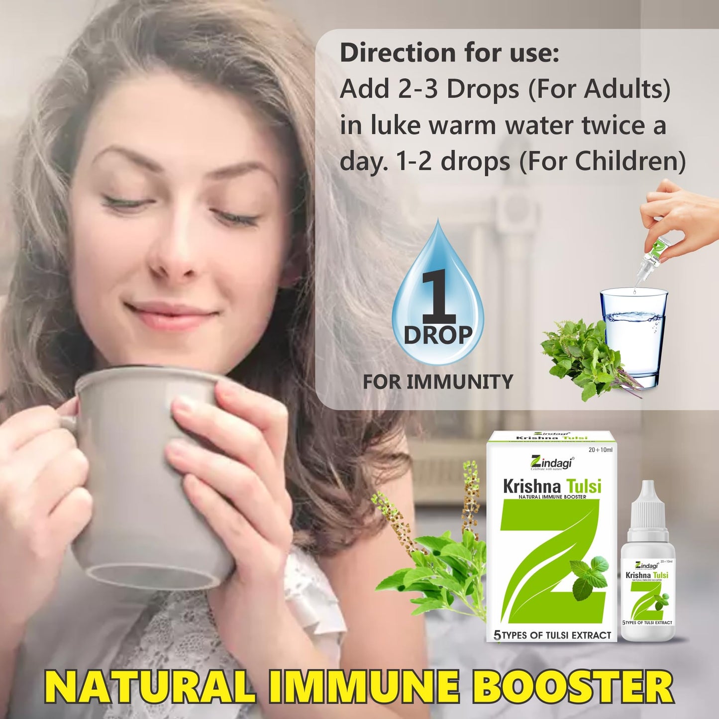 Zindagi Krishna Tulsi Liquid Extract | Natural Antioxidants Very Helpful In Cough Cold | Herbal Tulsi Drops | 60ML