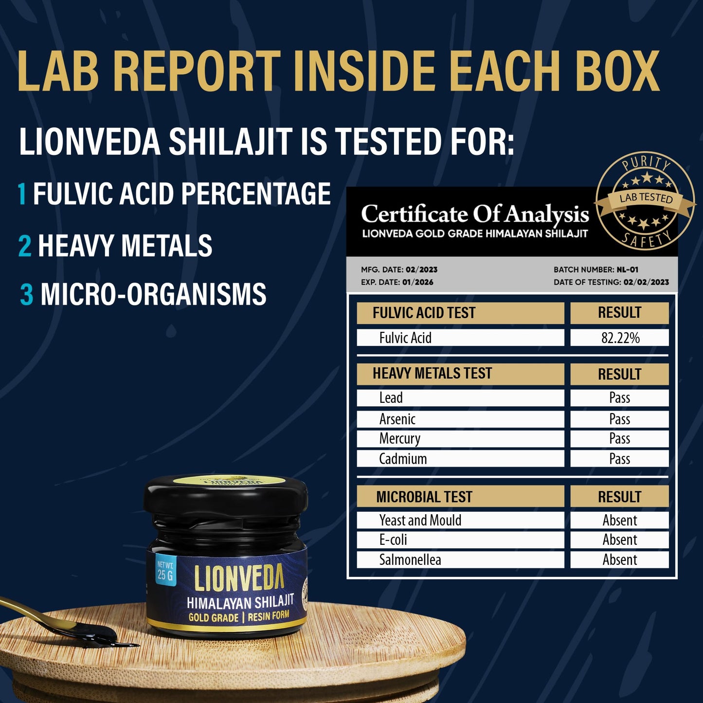 LIONVEDA 50g Original Himalayan Shilajit Resin(Certified Gold Grade) for Men, Gym, Stamina, Energy & Improved Health | 100% Pure Shilajit Liquid (2 X 25g = 50g (Pack of 2))