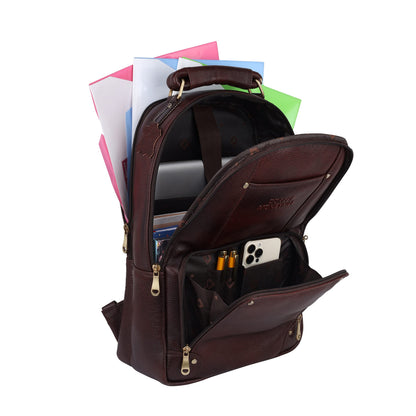 DORPER MONEYHILL Leather Executive Office Backpack Water Resistant Anti Theft Laptop Backpack Professional Bag For Men Women-24 Litres Capacity (Dark Brown, Leather)