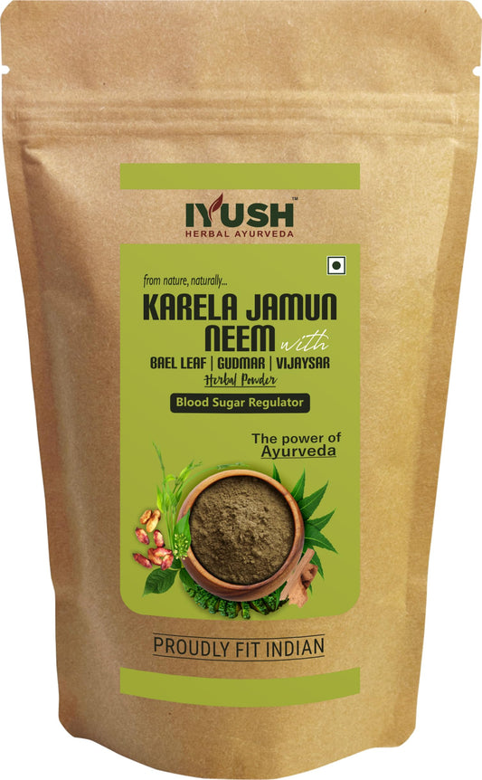 IYUSH Herbal Ayurvedic Karela Jamun Neem Powder with Gudmar, Vijaysar, and Bael