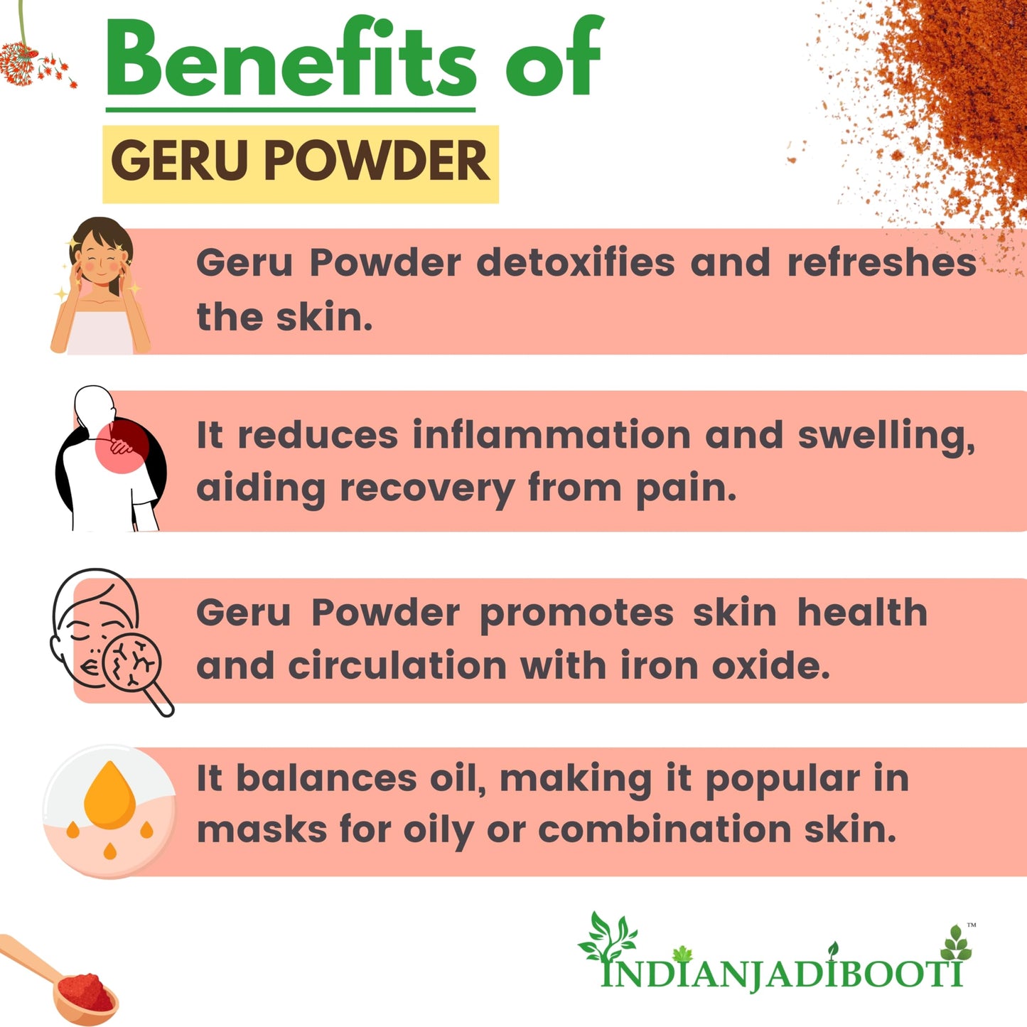 IndianJadiBooti Geru Powder - Red Ochre Powder, 400 Grams- image 7