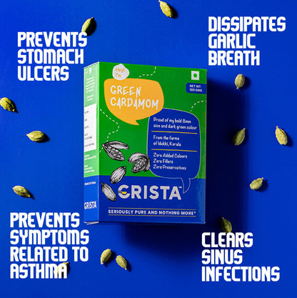 CRISTA 100gm Whole Green Cardamom | Elaichi | Elaichi Green | Choti Elaichi | Elaichi Tea | Cardamom 8mm