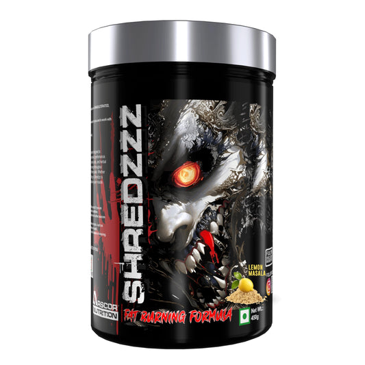 Shredzzz Thermogenic Fat Burner Pre-Workout Supplement | Extreme Energy, Intense Focus | 3000mg Citrulline Malate, 2500mg Beta-Alanine, 299mg Caffeine Anhydrous | 450g | Lemon Masala