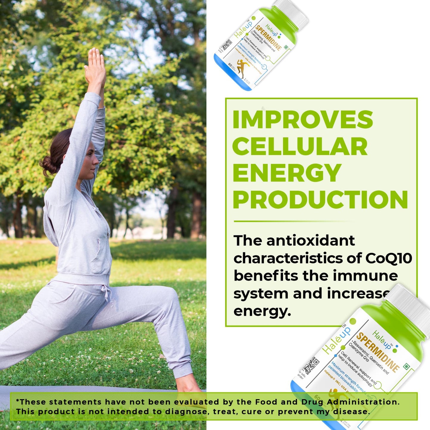 Haleup 99% Spermidine Trihydrochloride with Resveratrol| For Healthy Ageing | Autophagy| Cell Renewal | Immunity| Skin and Hair | Cognitive Support (1 pack X 60s count)