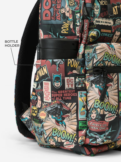 The Souled Store DC: Vintage Pack Backpack | Classic Retro Justice League Laptop Bag | Water-Resistant Multi-Pocket Travel Rucksack for Men & Women | Official DC Comics Collectible Merchandise