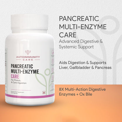 Autoimmunity Care Pancreatic Multi-Enzyme Care | High-Potency Digestive Enzymes & Pancreatin Capsules | Pancreas Supplements, Liver & Gallbladder Support | Gut Health & Digestion Support | 60 Caps (60 doses)